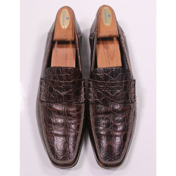 Prada Brown Crocodile Leather Penny Loafers Men's US 8.5 - Picture 4 of 13